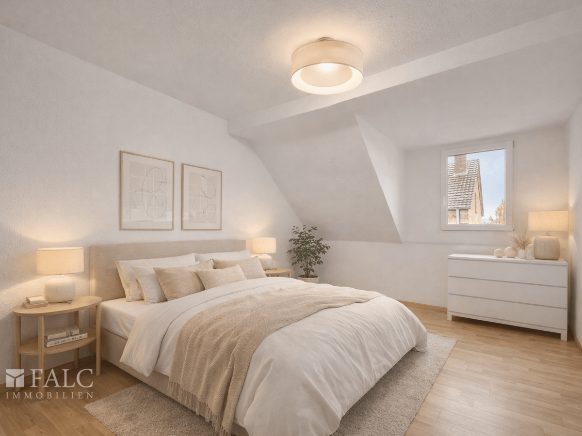Wohnung Dachgeschoss Schlafzimer(virtuell eingerichtet)