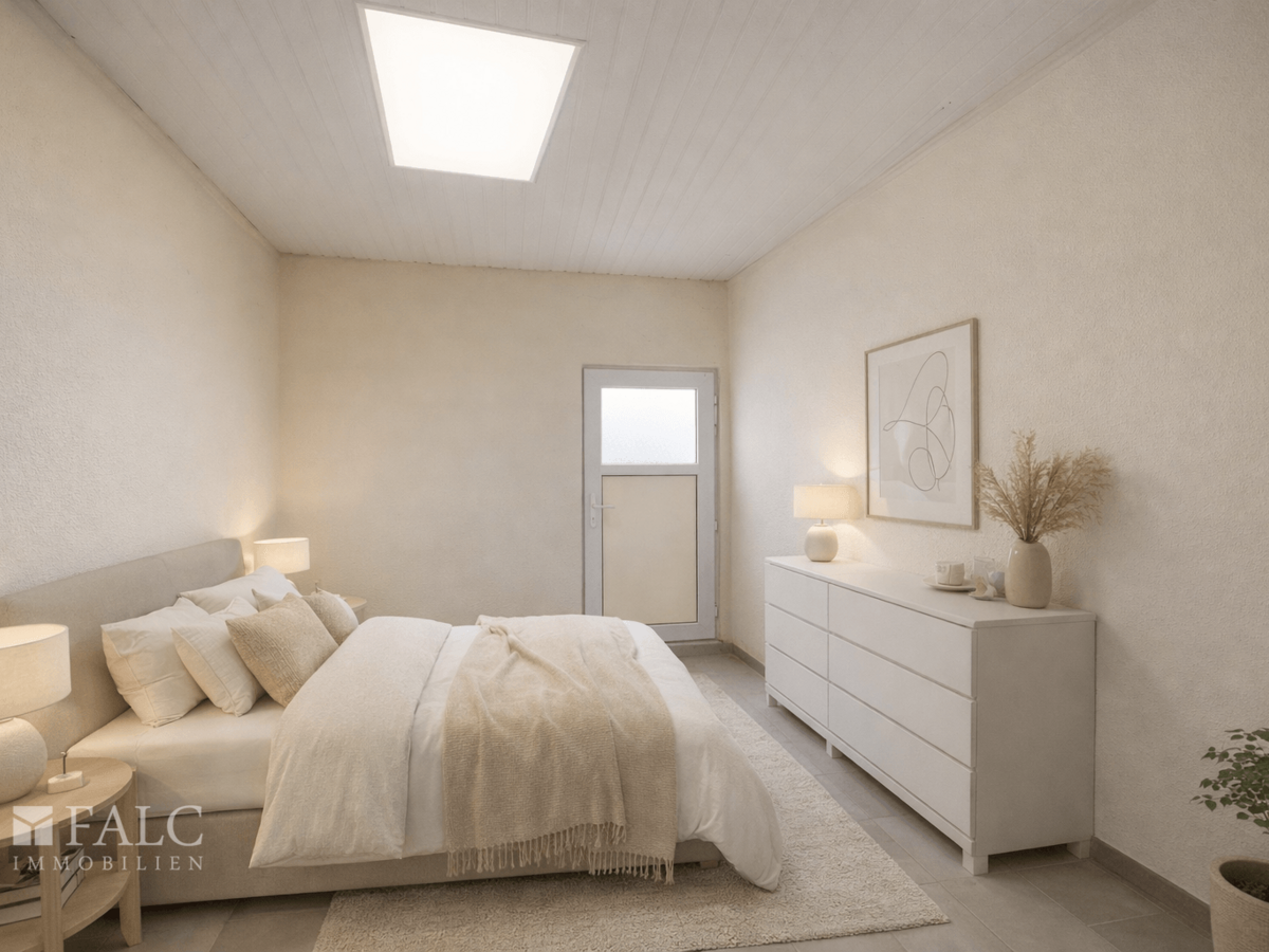 Ladenlokal links als Wohneinheit Schlafzimmer (virtuell eingerichtet)